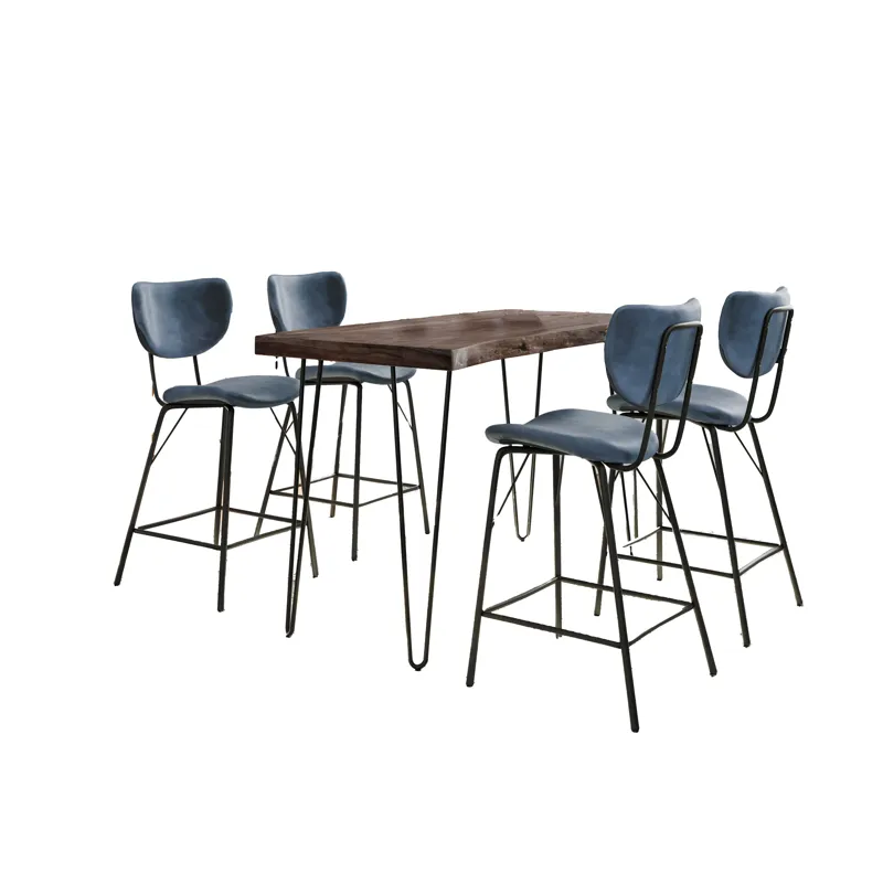 Nature\'s Edge Solid Acacia Five Piece Counter Height Dining Set With Modern Upholstered Faux Leathe