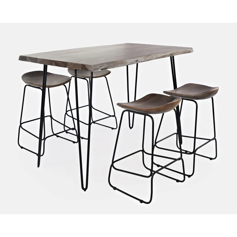 Nature\'s Edge Solid Acacia 52\" Five-Piece Counter Height Dining Set With Backless Barstools