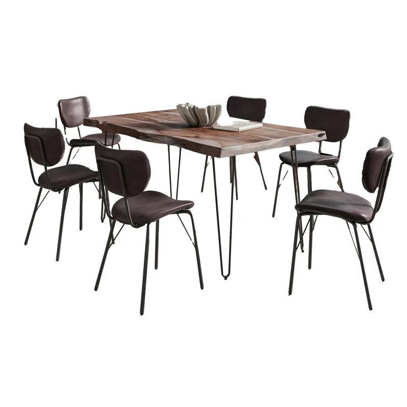 Nature\'s Edge 60\" Seven Piece Modern Dining Set With Upholstered Contemporary Chairs Slate And Dar
