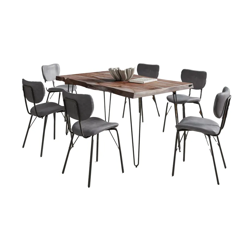 Nature\'s Edge 60\" Seven Piece Modern Dining Set With Upholstered Contemporary Chairs Slate And Sla