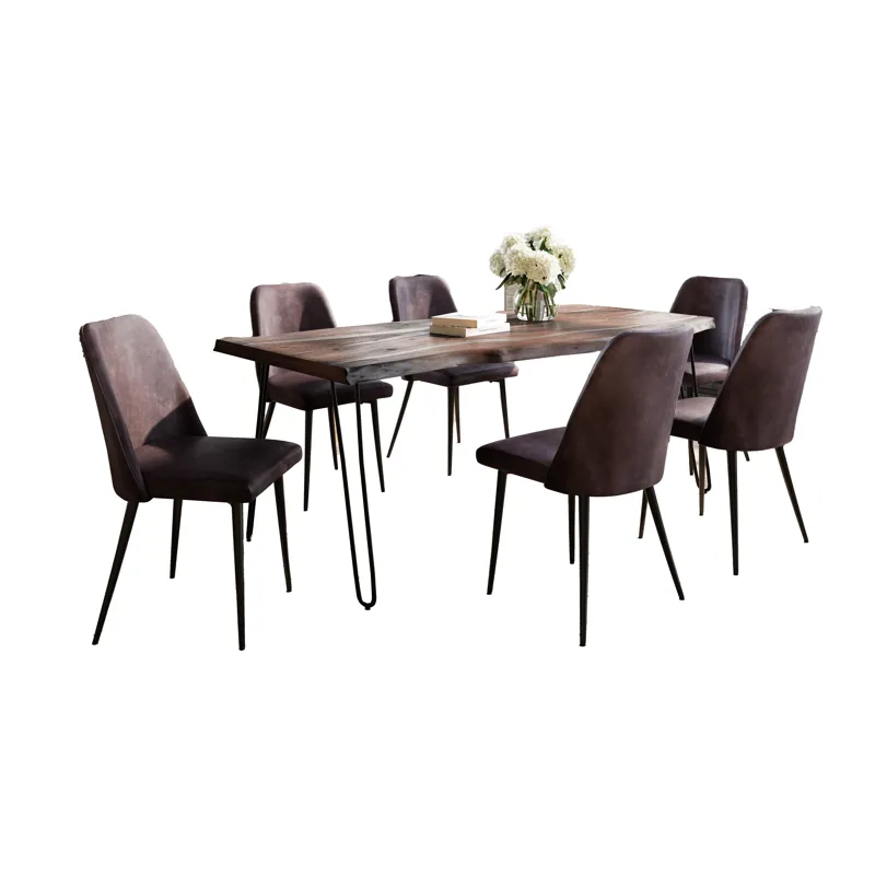 Nature\'s Edge Seven Piece Solid Acacia Dining Set With Upholstered Mid-Century Modern Chairs