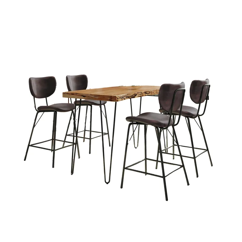 Nature\'s Edge Solid Acacia Five Piece Counter Height Dining Set With Modern Upholstered Faux Leathe