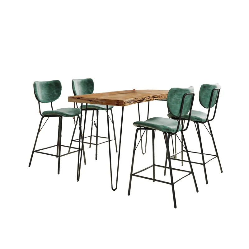 Nature\'s Edge Solid Acacia Five Piece Counter Height Dining Set With Modern Upholstered Faux Leathe