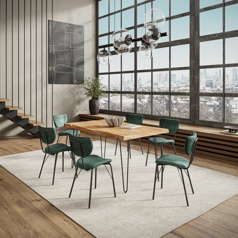 Nature\'s Edge 60\" Seven Piece Modern Dining Set With Upholstered Contemporary Chairs Natural And J