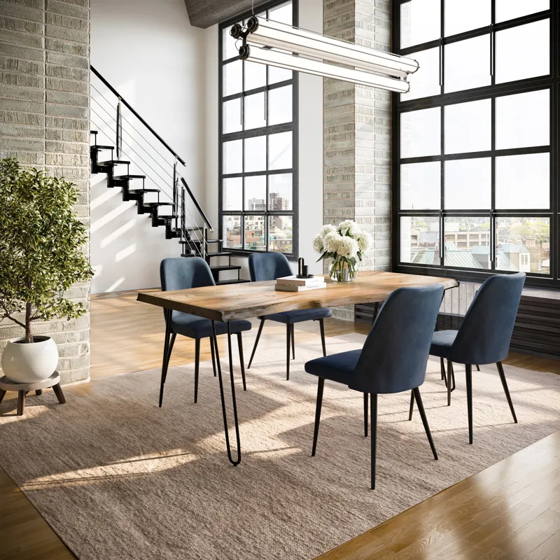 Nature\'s Edge Five Piece Solid Acacia Dining Set With Upholstered Mid-Century Modern Chairs