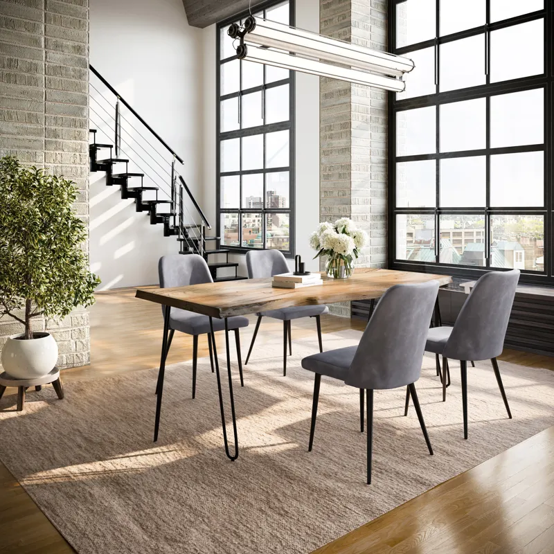 Nature\'s Edge Five Piece Solid Acacia Dining Set With Upholstered Mid-Century Modern Chairs