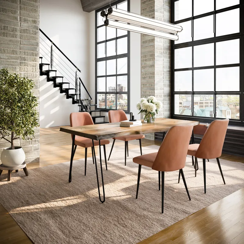 Nature\'s Edge Five Piece Solid Acacia Dining Set With Upholstered Mid-Century Modern Chairs