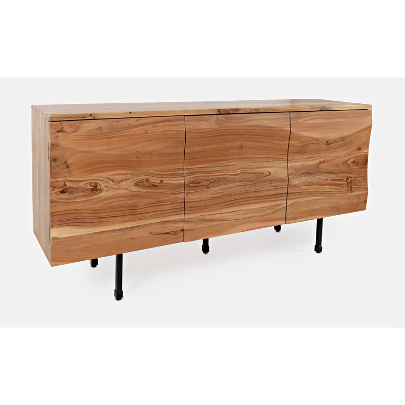The Wave Three Door Solid Wood Modern Accent Cabinet