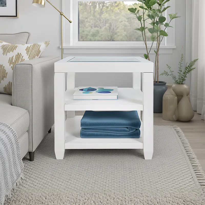 Urban Icon Contemporary Glass Inlay End Table With Storage