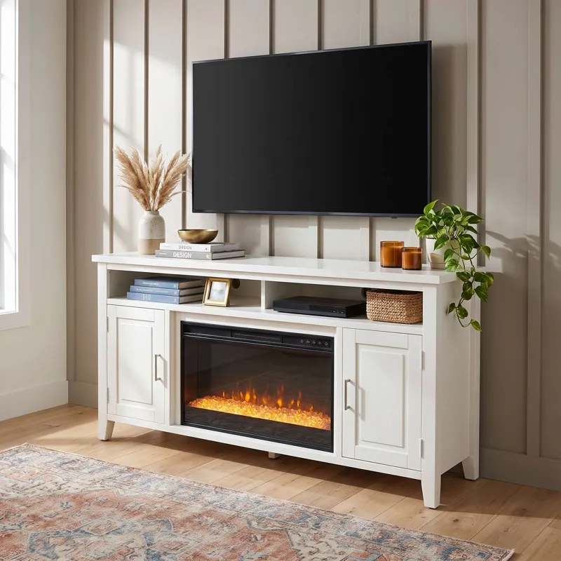 Urban Icon Contemporary 60-Inch Storage Console TV Stand With Electric Fireplace
