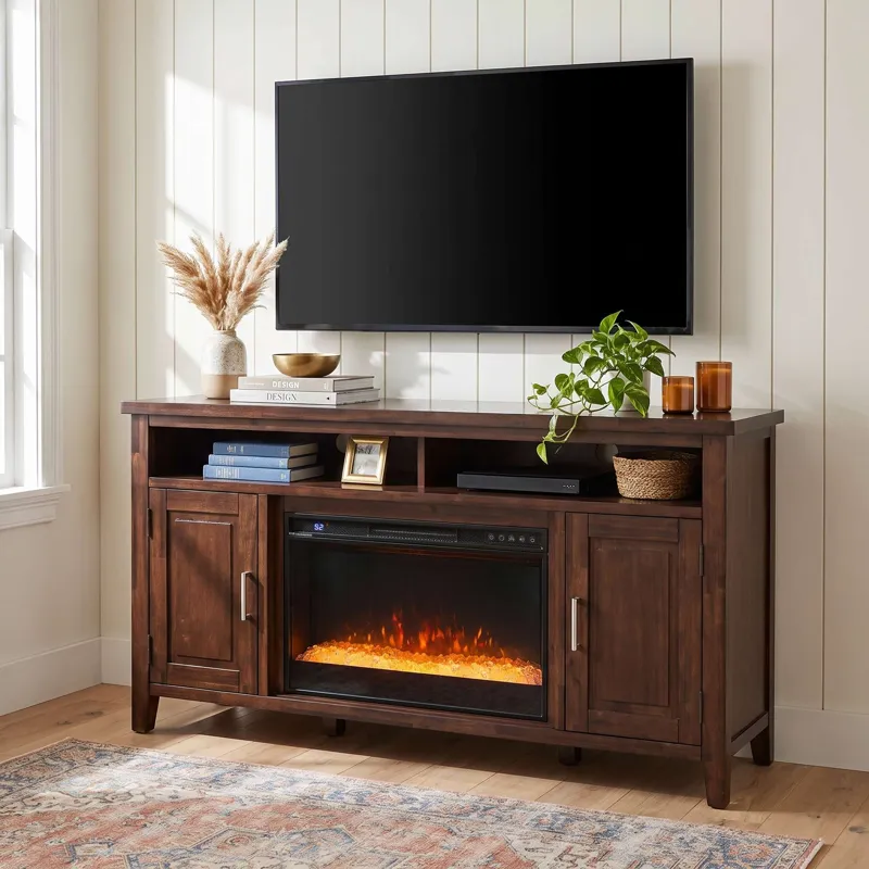 Urban Icon Contemporary 60-Inch Storage Console TV Stand With Electric Fireplace