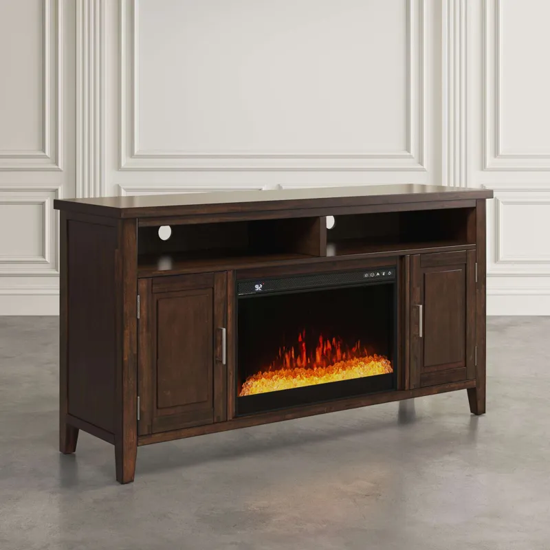 Urban Icon Contemporary 60-Inch Storage Console TV Stand With Electric Fireplace