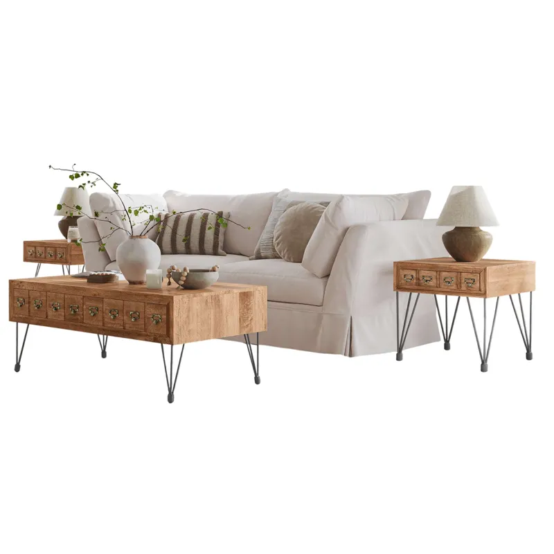 American Vintage Three Piece Solid Wood Apothecary Living Room Table Set