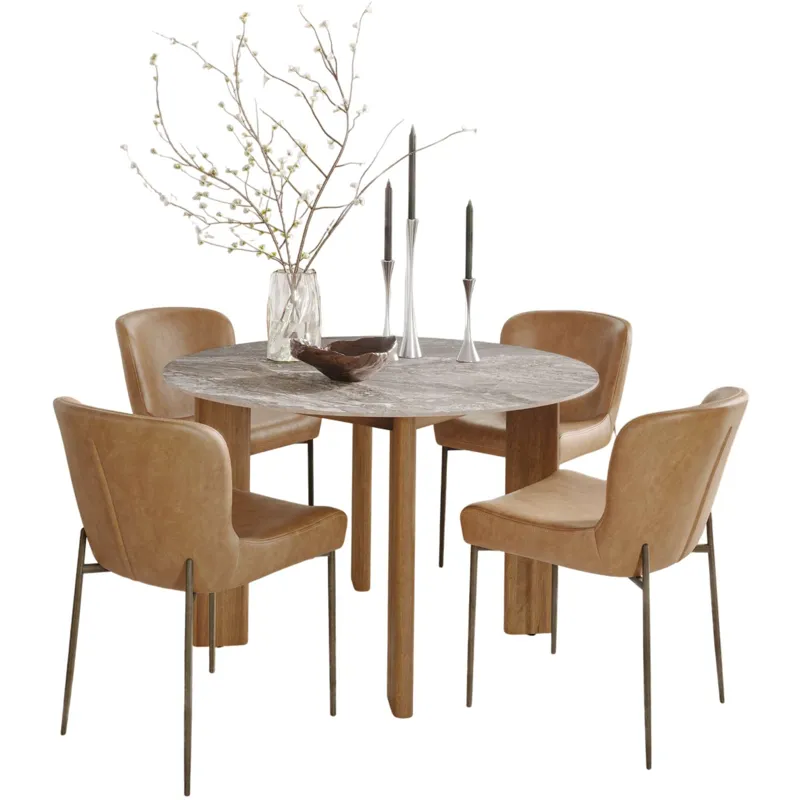 Sierrafina 5-Piece Modern Rustic 47-Inch Round Sintered Stone Dining Set With Easley Chairs
