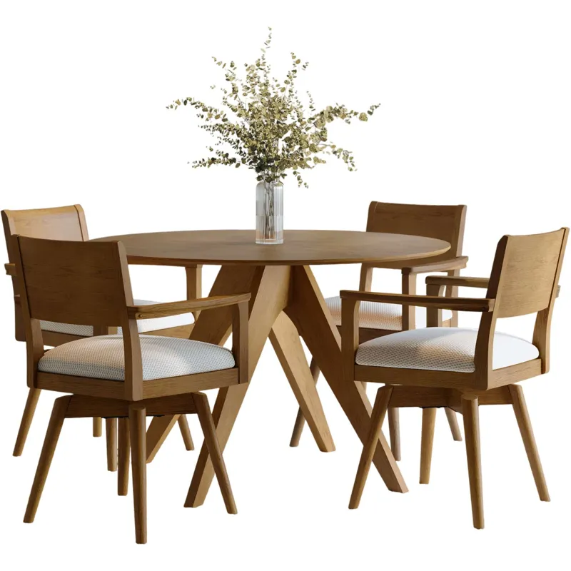 Axis Mid-Century Modern 5-Piece Round Panel Swivel Dining Set
