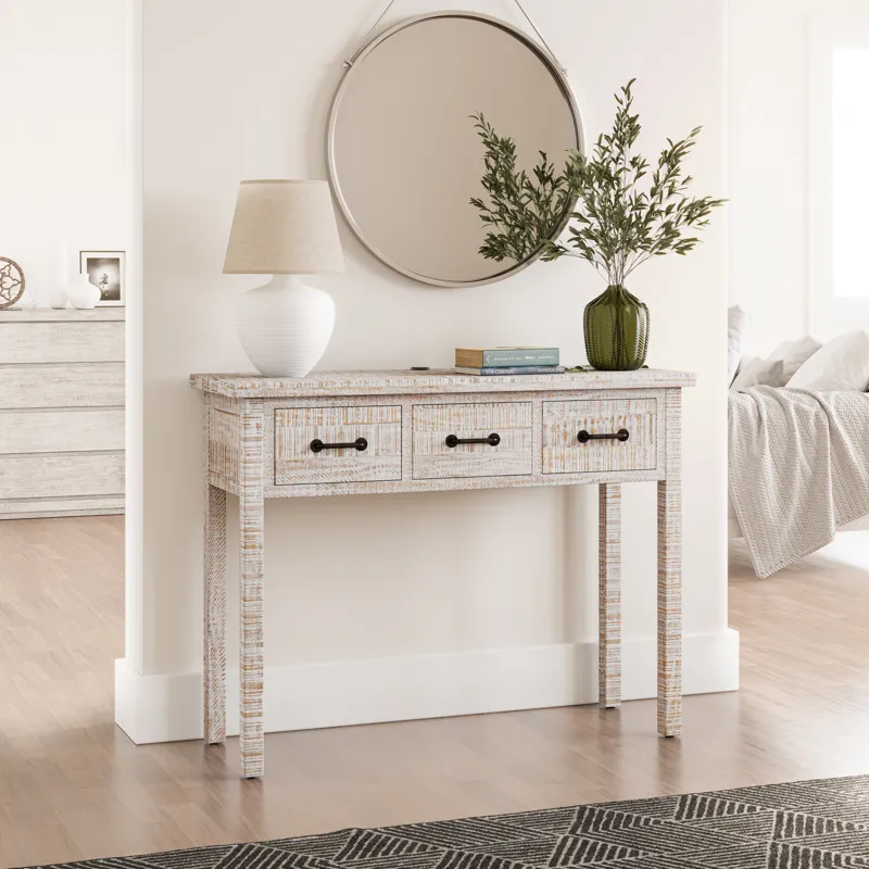 North Coast 42\" Washed Finish Three Drawer USB Charging Sofa Table