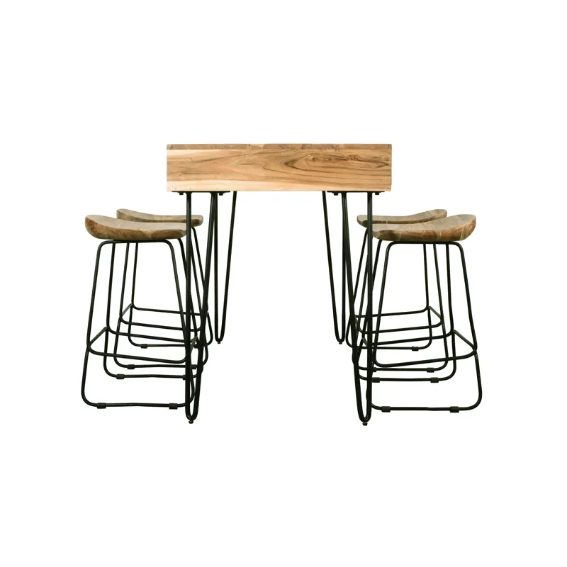 Rollins 52\" Solid Acacia Dining Set With Four Backless Barstools