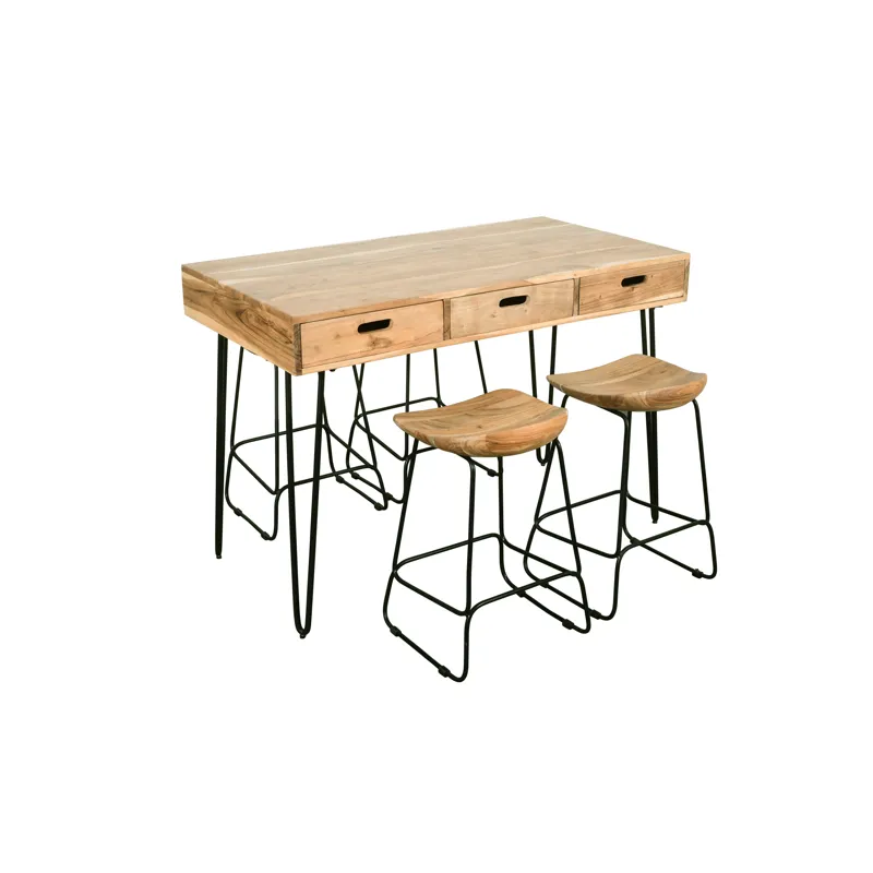 Rollins 52\" Solid Acacia Dining Set With Four Backless Barstools