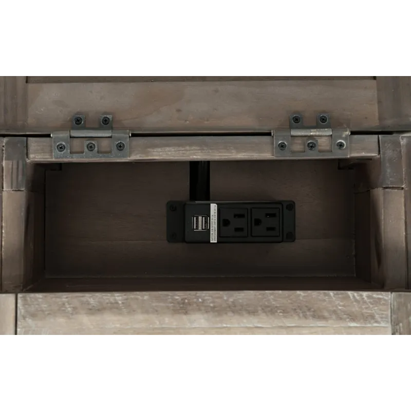 Rustic Shores Distressed Acacia USB Charging Chairside End Table