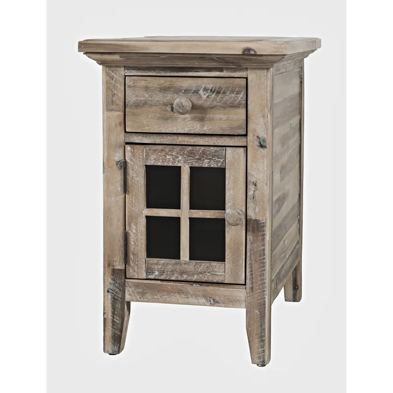 Rustic Shores Distressed Acacia USB Charging Chairside End Table