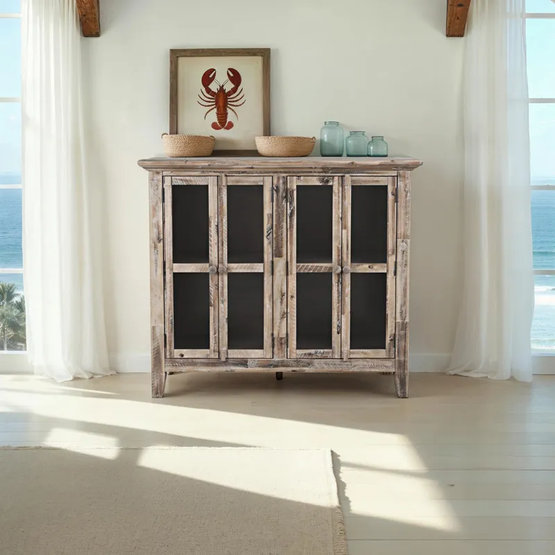 Rustic Shores 48\" Coastal Distressed Acacia Four-Door Accent Cabinet
