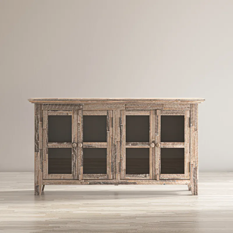 Rustic Shores 54\" Coastal Distressed Acacia Four-Door Credenza Cabinet