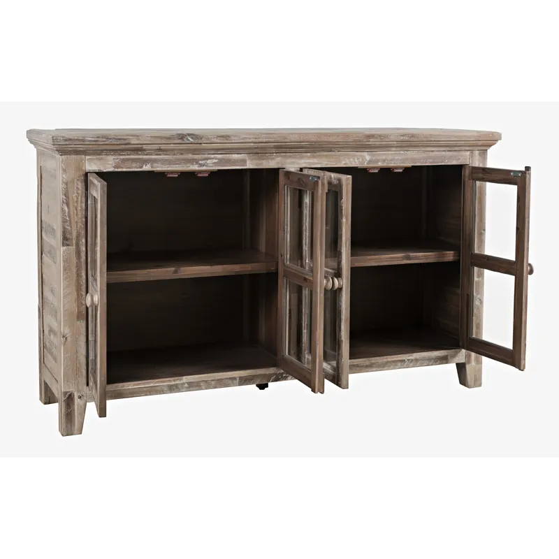 Rustic Shores 54\" Coastal Distressed Acacia Four-Door Credenza Cabinet