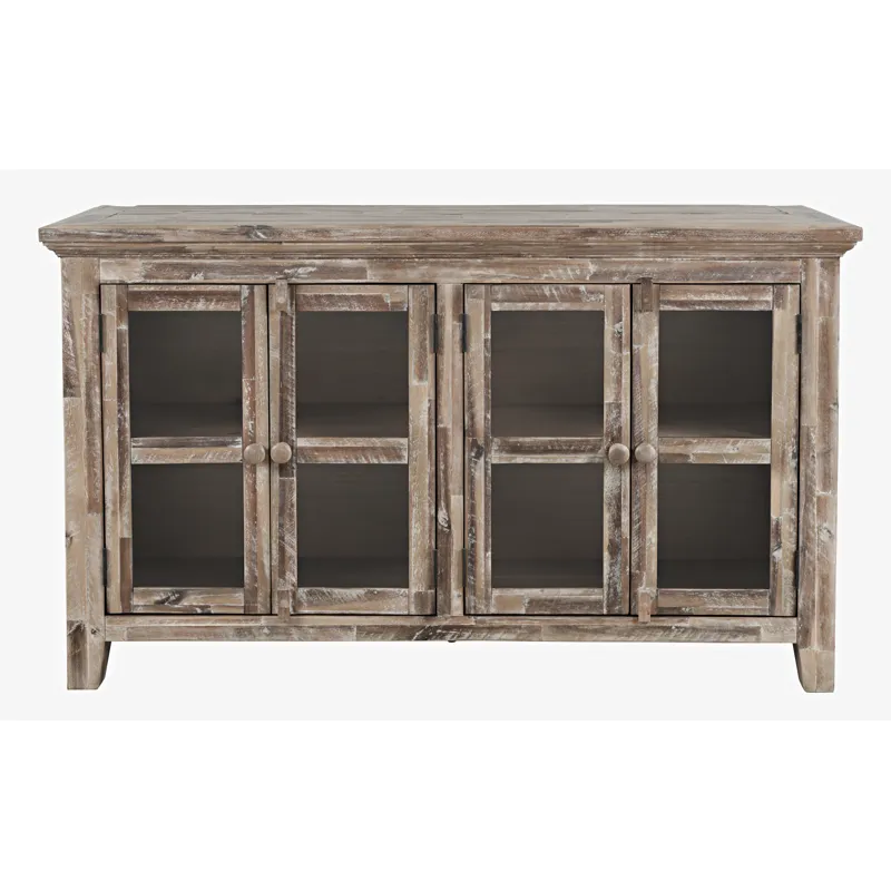 Rustic Shores 54\" Coastal Distressed Acacia Four-Door Credenza Cabinet