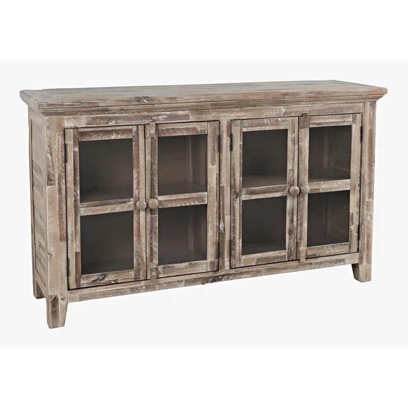 Rustic Shores 54\" Coastal Distressed Acacia Four-Door Credenza Cabinet