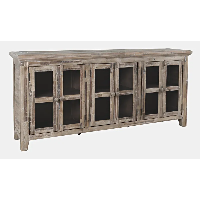 Rustic Shores 70\" Coastal Distressed Acacia Six-Door Sideboard Cabinet