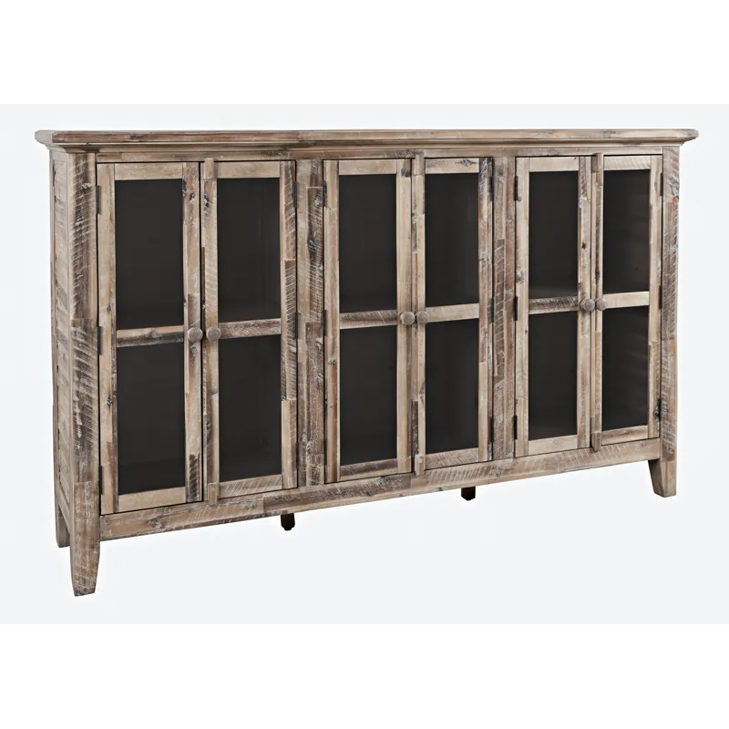 Rustic Shores 70\" Coastal Distressed Acacia Six-Door Accent Cabinet