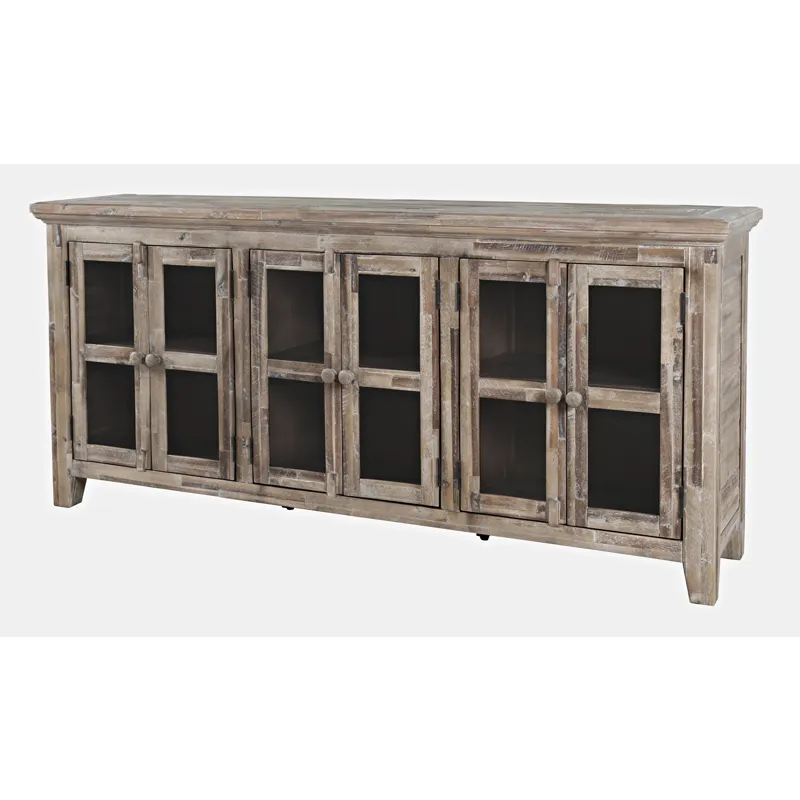 Rustic Shores 70\" Coastal Distressed Acacia Six-Door Accent Cabinet