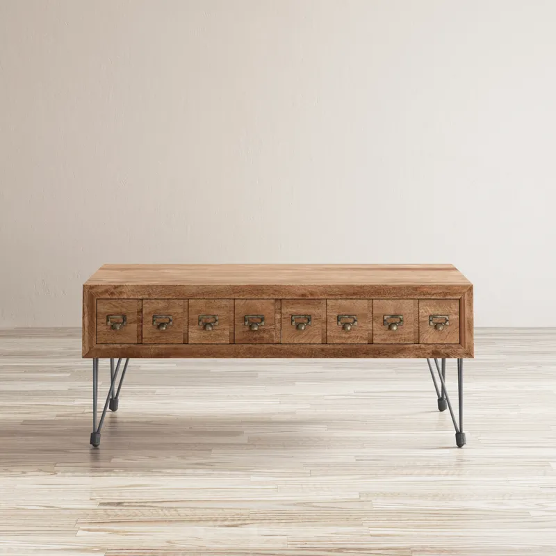 American Vintage Solid Wood Coffee Table With Apothecary Drawers
