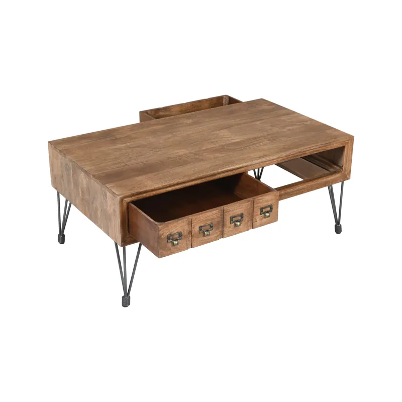 American Vintage Solid Wood Coffee Table With Apothecary Drawers