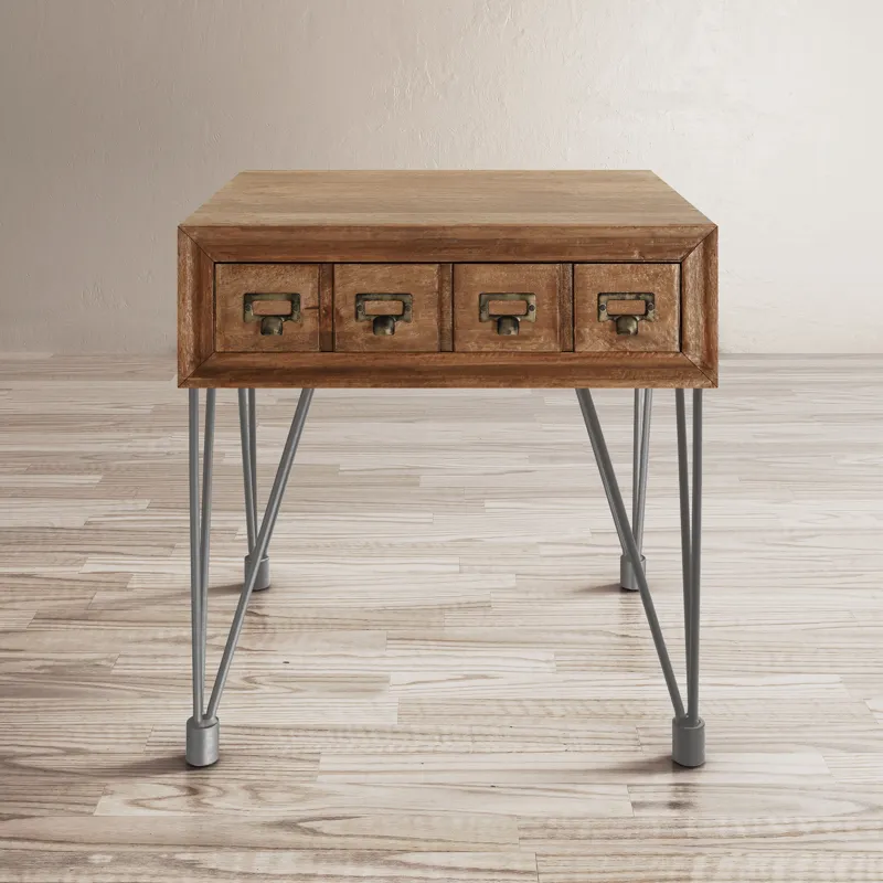 American Vintage Solid Wood End Table With Apothecary Drawer