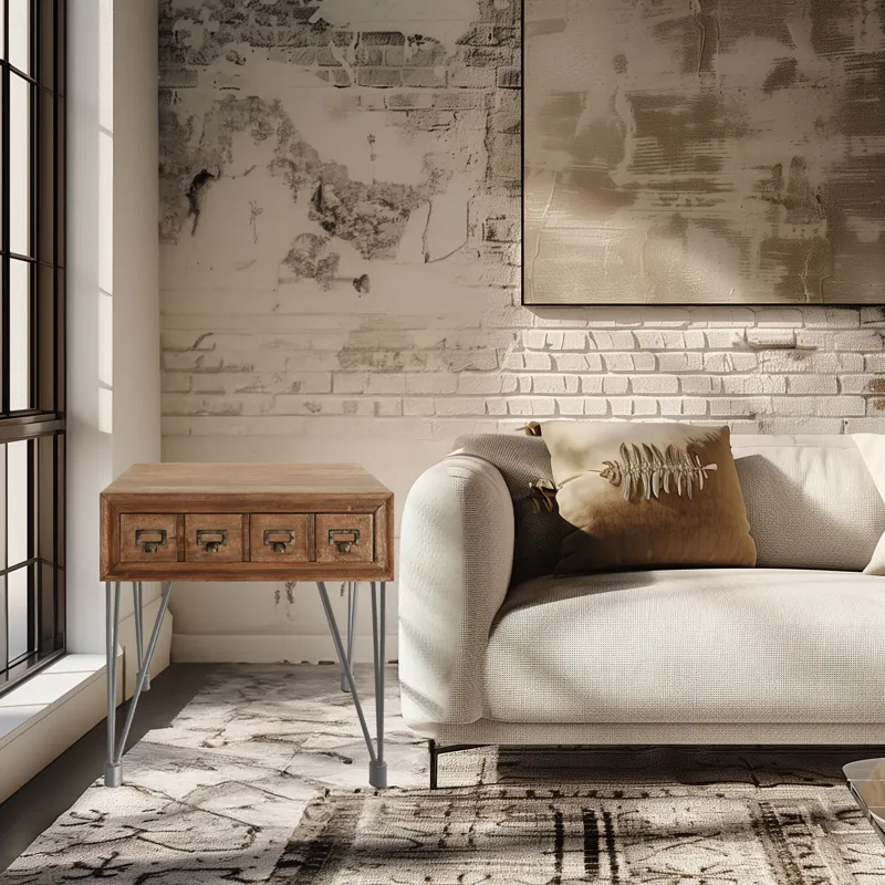 American Vintage Solid Wood End Table With Apothecary Drawer