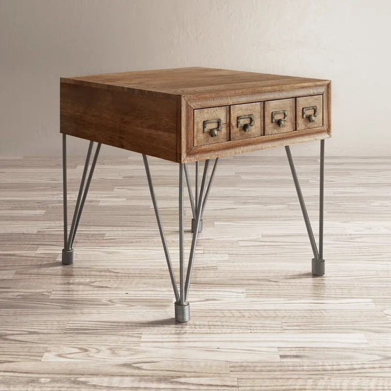 American Vintage Solid Wood End Table With Apothecary Drawer