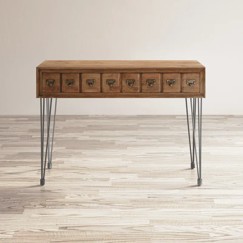 American Vintage Solid Wood Sofa Table With Apothecary Drawers