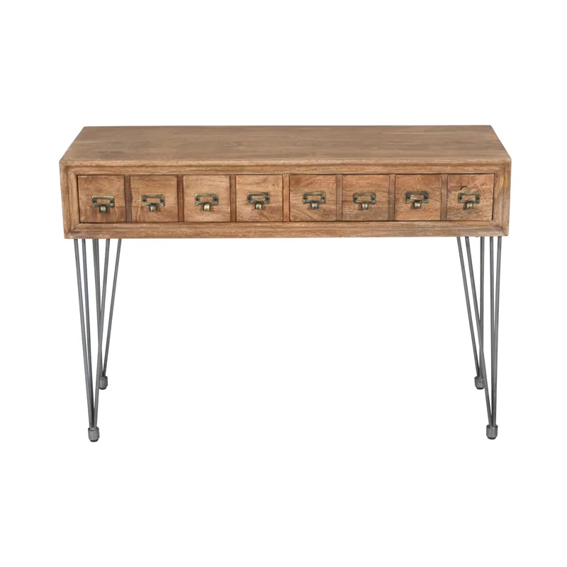 American Vintage Solid Wood Sofa Table With Apothecary Drawers