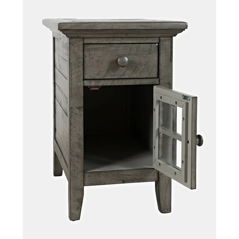 Rustic Shores Distressed Acacia USB Charging Chairside End Table