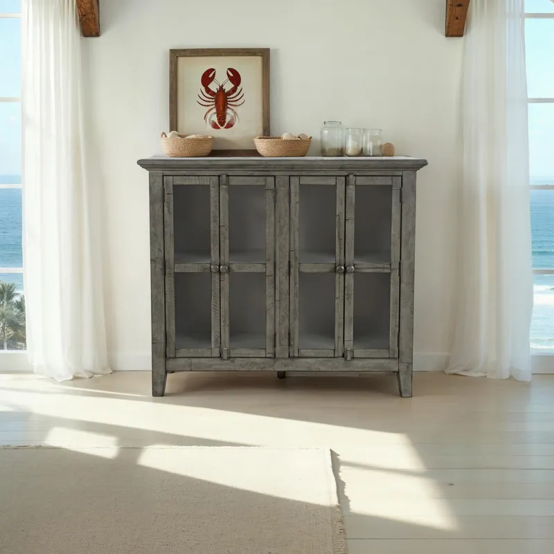 Rustic Shores 48\" Coastal Distressed Acacia Four-Door Accent Cabinet
