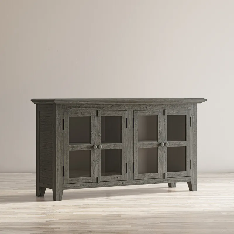 Rustic Shores 54\" Coastal Distressed Acacia Four-Door Credenza Cabinet