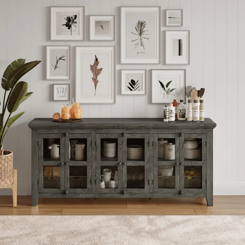 Rustic Shores 70\" Coastal Distressed Acacia Six-Door Sideboard Cabinet