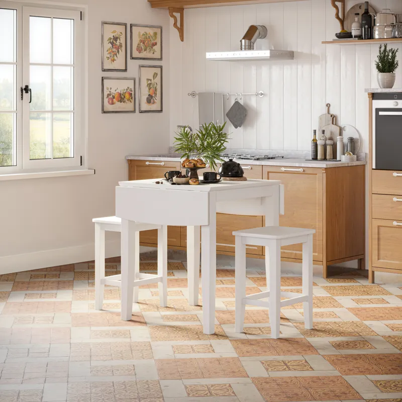 Eastern Tides Coastal Wire-Brushed Acacia Three Piece Backless Counter Height Dining Set