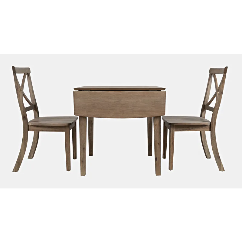 Eastern Tides Coastal Wire-Brushed Wood Three Piece Cross-Back Dining Set