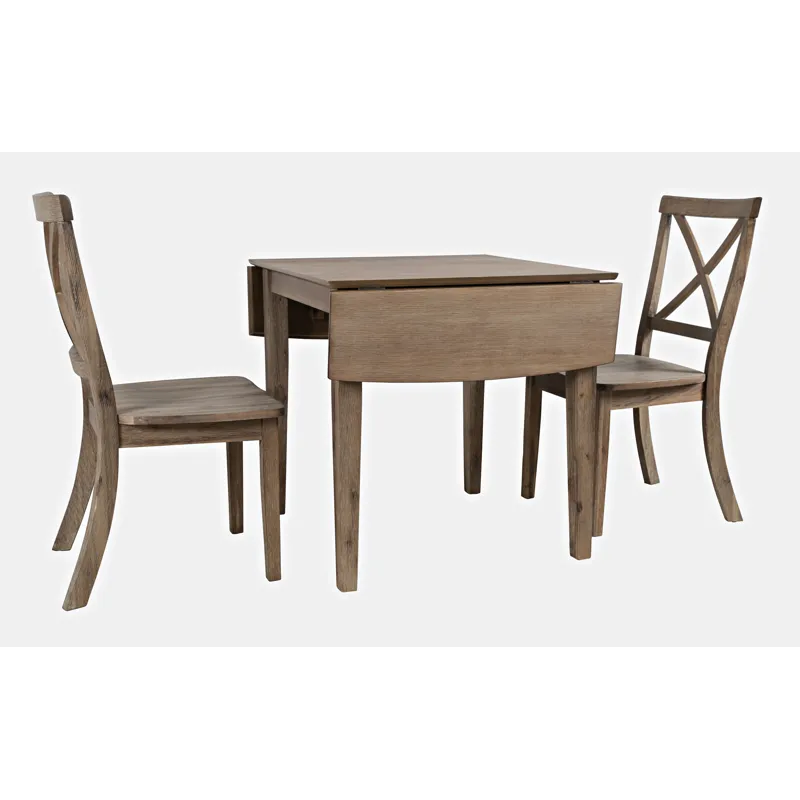 Eastern Tides Coastal Wire-Brushed Wood Three Piece Cross-Back Dining Set