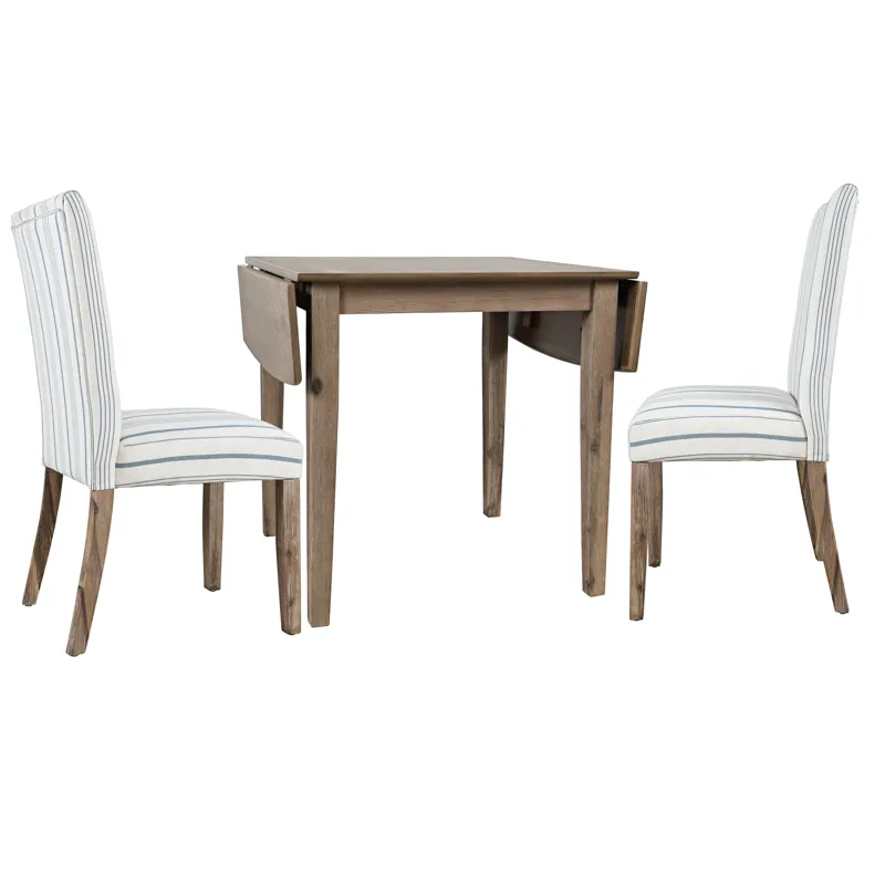 Eastern Tides Coastal Wire-Brushed Wood Three Piece Upholstered Dining Set