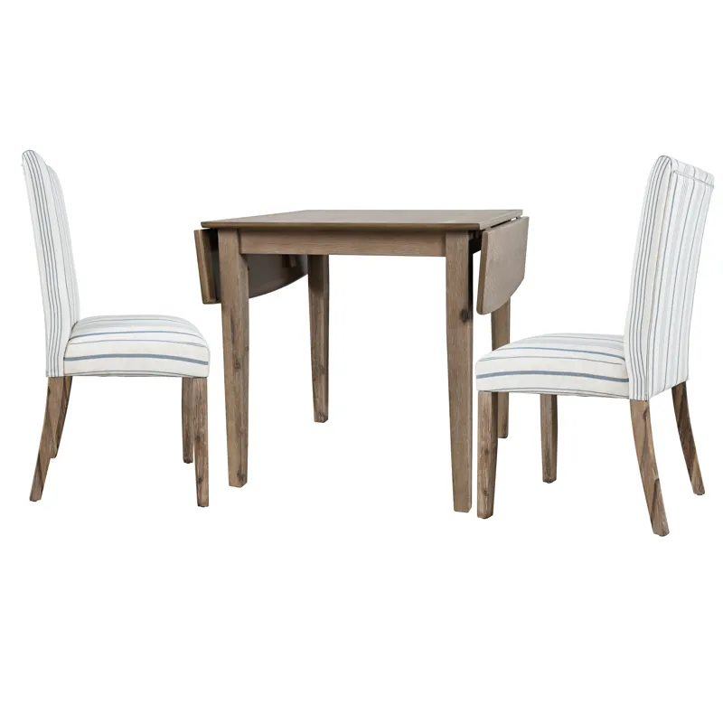 Eastern Tides Coastal Wire-Brushed Wood Three Piece Upholstered Dining Set