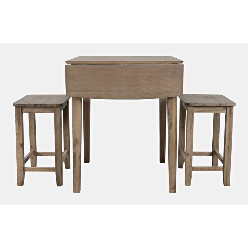Eastern Tides Coastal Wire-Brushed Acacia Three Piece Backless Counter Height Dining Set