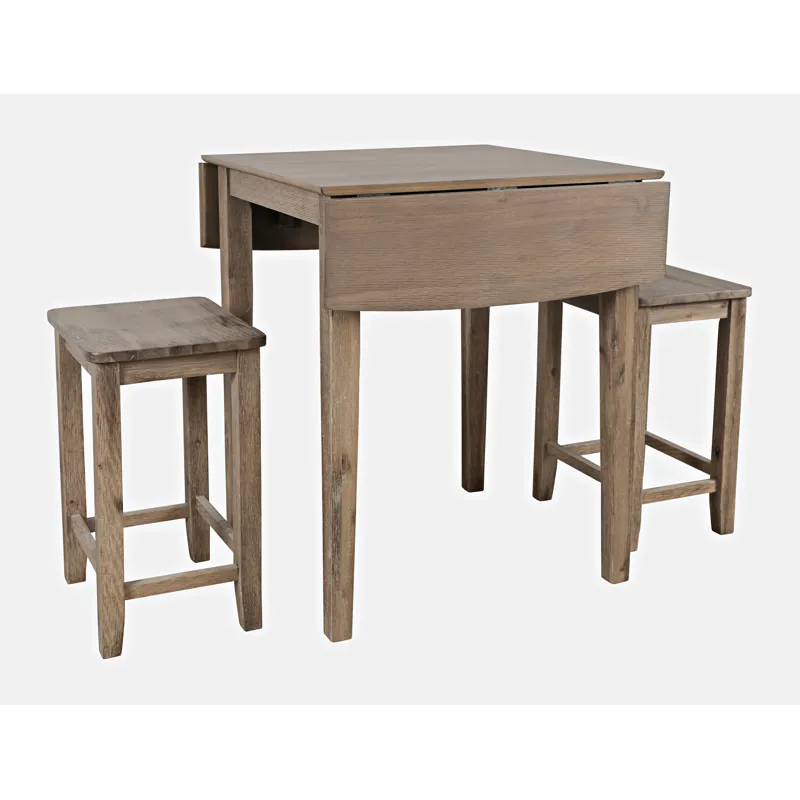 Eastern Tides Coastal Wire-Brushed Acacia Three Piece Backless Counter Height Dining Set